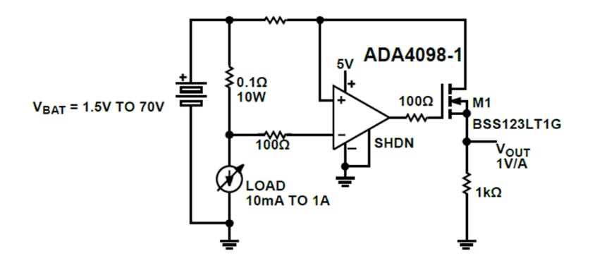 Application Circuit Diagram - Analog Devices Inc. ADA4098-1/-2 Over-The-Top™ Precision Op Amps Application Circuit Diagram - Analog Devices Inc. ADA4098-1/-2 Over-The-Top™ Precision Op Amps